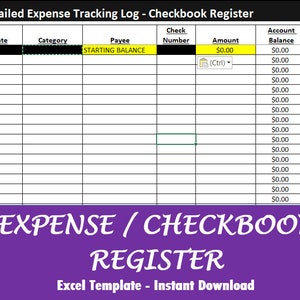 Checkbook Register - Detailed Expense Log  Excel Downloand