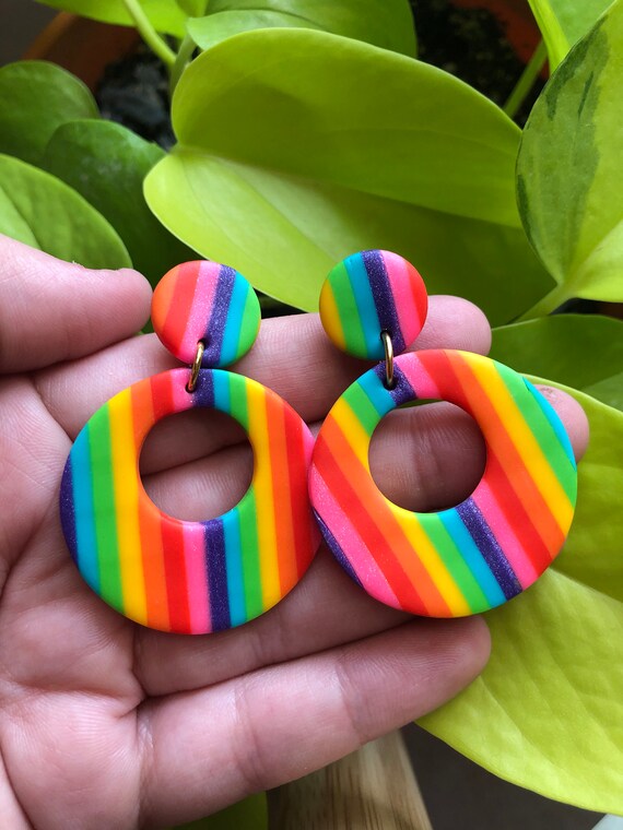 Rainbow earrings polymer clay earrings rainbow stripe Etsy