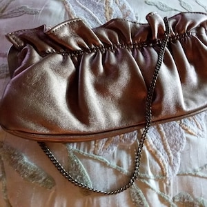 Satin Like Evening Bag Gold Toned Fabric Clutch Closure 18&quot; Rope Shoulder Strap