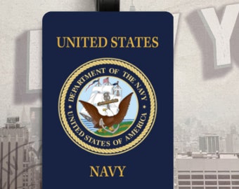 US Military Crest Luggage Tags - Air Force, Army, Coast Guard, Marines, Navy, Space Force, Retired Military