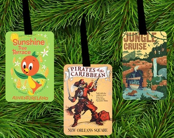 Disney Vintage Poster Ornaments - Adventureland - Magic Kingdom, Pirates of the Caribbean, Jungle Cruise, Orange Bird, Tiki Room, Swiss Fam