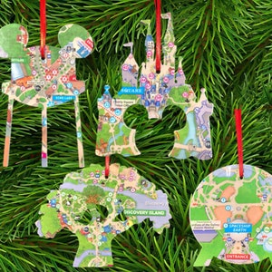 Disney Park Map Christmas Ornaments - Magic Kingdom, Epcot, Hollywood Studios, Animal Kingdom, Star Wars