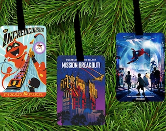 Disney Vintage Poster Ornaments - California Adventures - Incredicoaster, California Screamin,Soarin, World of Color, Guardians Galaxy Break
