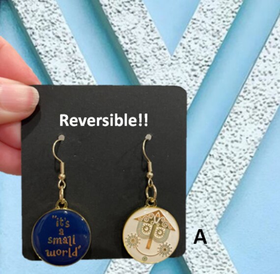 Disney It s a Small World Reversible Earrings Limited Edition Clock Small World Goodbye Adios Ciao Shalom Aloha Flowers Etsy