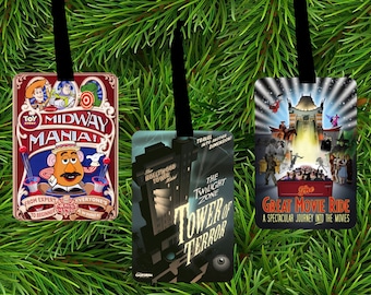 Disney Vintage Poster Ornaments - Hollywood Studios - Tower of Terror, Mickey & Minnie Railway, Galaxies Edge, Great Movie Ride, Star Wars