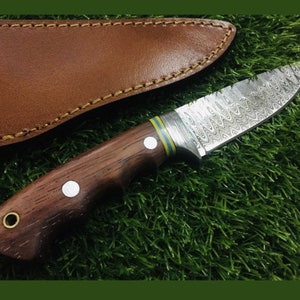 Damascus Steel Bush-Craft Outdoor Camping Knife Oak Wood Handle (PR 64)