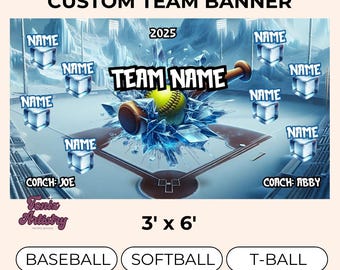 Custom 3x6 Vinyl Sports Banner | Baseball Softball T-Ball Backgrounds | Personalized Team Dugout Banner | Custom Team Banner | FREE SHIPPING