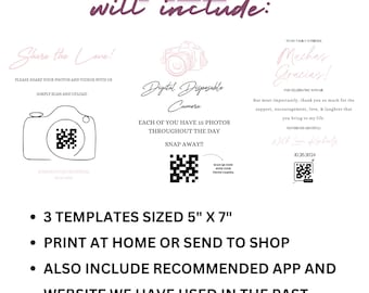 QR Code 5x7 Template | Digital Download | Editable in CANVA | Quinceanera | Wedding | Birthday Parties | Digital Disposable Camera QR Code