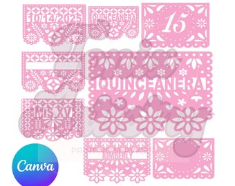 Quinceanera Decoration Papel Picado SVG | Cielito Lindo Fiesta Flags | Digital Download, Mexican Party Decor | PNG | Canva | pdf | jpeg |4x6