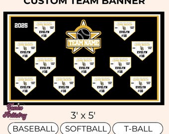 Custom 3x5 Vinyl Sports Banner | Baseball Softball T-Ball Backgrounds | Personalized Team Backdrops | Custom Team Banner | FREE SHIPPING