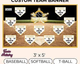 Custom 3x5 Vinyl Sports Banner | Baseball Softball T-Ball Backgrounds | Personalized Team Backdrops | Custom Team Banner | FREE SHIPPING