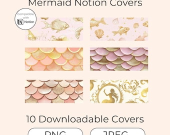 Mermaid Notion Covers | Aesthetic Digital Download PNG & JPEG | Cute Minimalist Pink Notion Headers for Templates, Headers Planners 1500x600