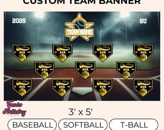 Custom 3x5 Vinyl Sports Banner | Baseball Softball T-Ball Backgrounds | Personalized Team Backdrops | Custom Team Banner | FREE SHIPPING