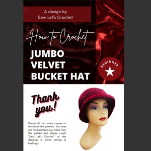 Crochet bucket hat jumbo bulky 90s 2000s vintage retro style fashion adult design throwback velvet soft clueless digital pattern
