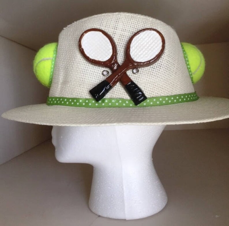 Tennis Hat wide brim with tennis balls and racquets Etsy