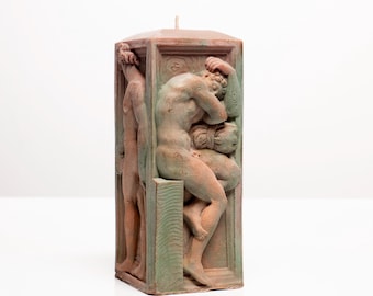 男性像彫刻ピラーキャンドル - 男性的な装飾ギフト - ブロンズとグリーンの緑青
