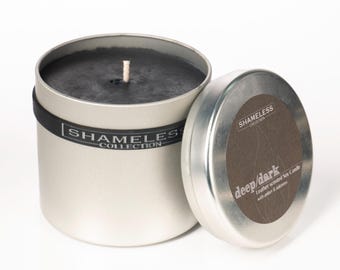 レザーとオークモスの香りのブラックソイキャンドル「ディープ/ダーク」男性的な香り