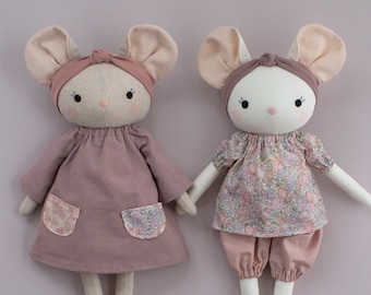 Mouse sewing pattern PDF -make a cloth mouse doll / stuffed animal toy and clothes for nursery decor or a baby shower gift - by Studio Seren