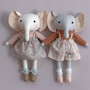 Elephant sewing pattern PDF - make a stuffed elephant doll / stuffed animal toy for elephant gifts / elephant baby shower - by Studio Seren