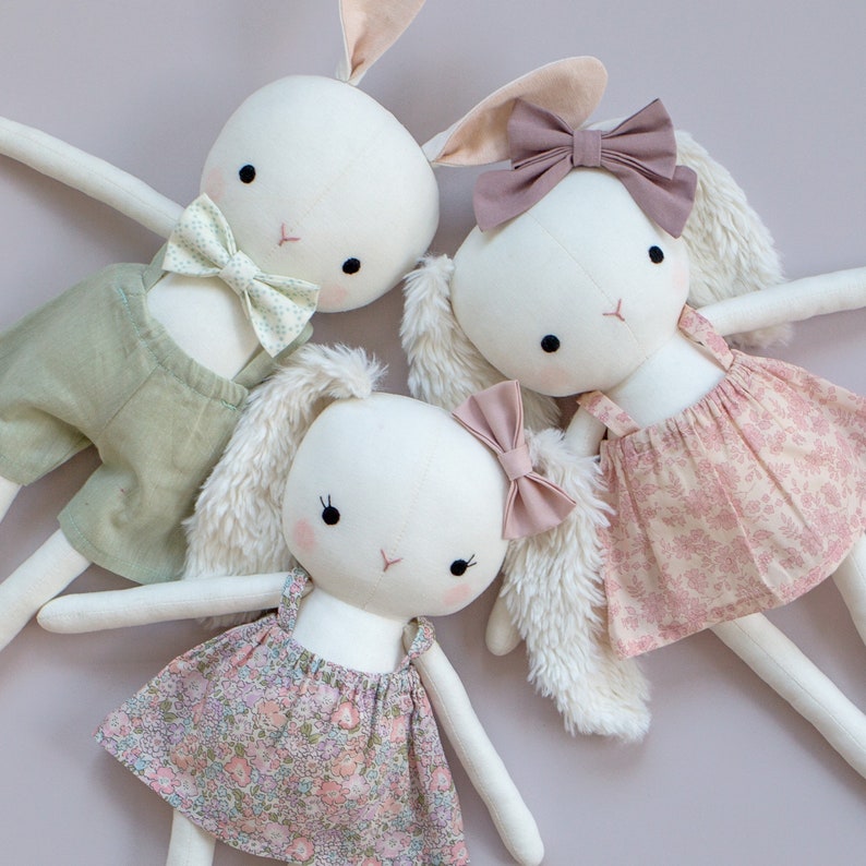 handmade bunnies made with studio seren sewing pattern