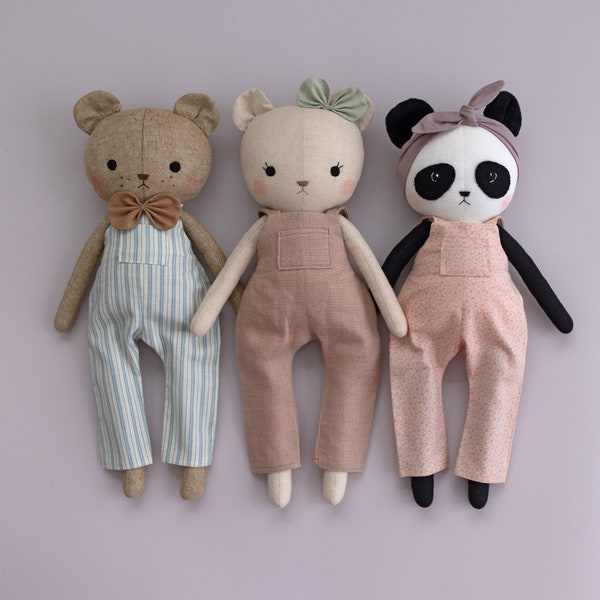 Patrón de costura de oso de peluche en PDF: crea un muñeco de tela o animal de peluche de oso o panda con este patrón y tutorial de bricolaje de Studio Seren