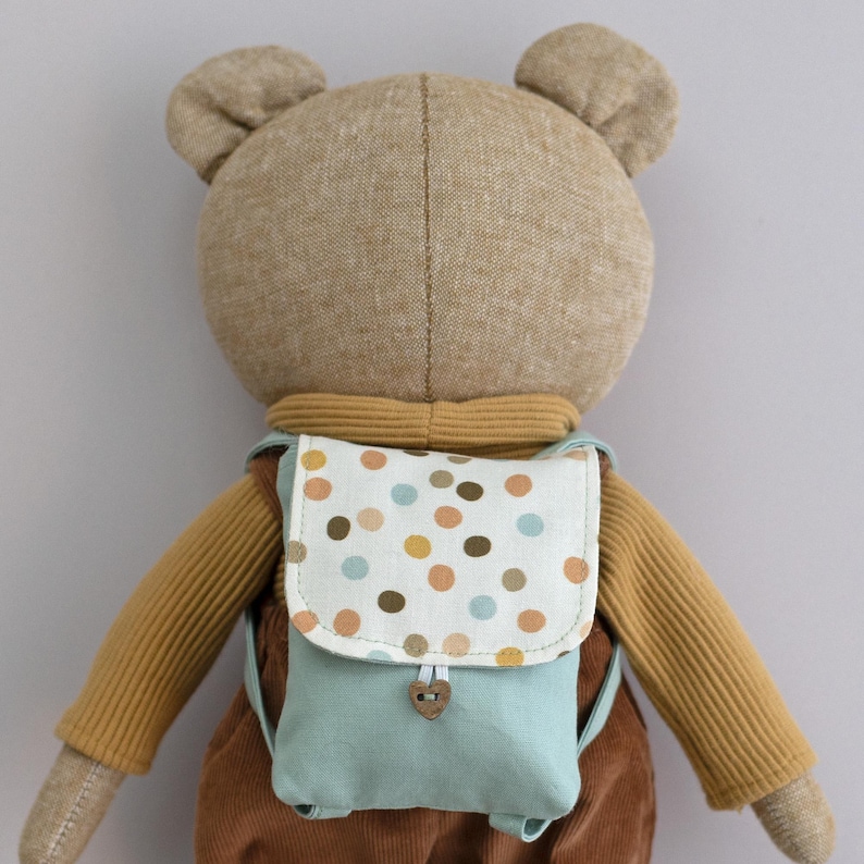 Doll backpack made with Studio Seren doll backpack sewing pattern