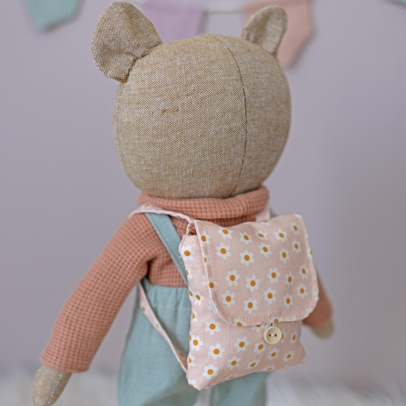 Mini doll backpack made with Studio Seren backpack sewing pattern