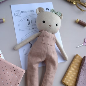 handmade bear doll made with studio seren teddy bear sewing pattern