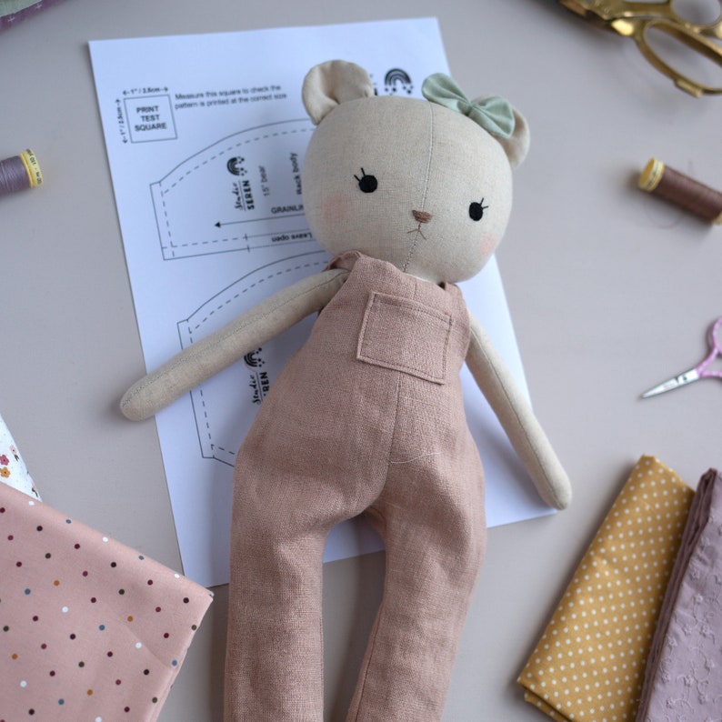 handmade bear doll made with studio seren teddy bear sewing pattern