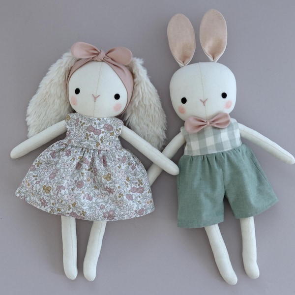 MINI bunny sewing pattern PDF - make 2 types of cloth bunny rabbit doll/stuffed animal toy for Easter basket / Easter gifts by Studio Seren