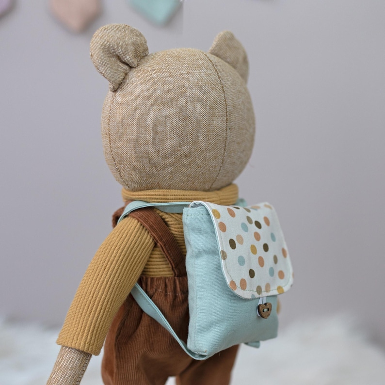 Doll backpack made with Studio Seren doll backpack sewing pattern