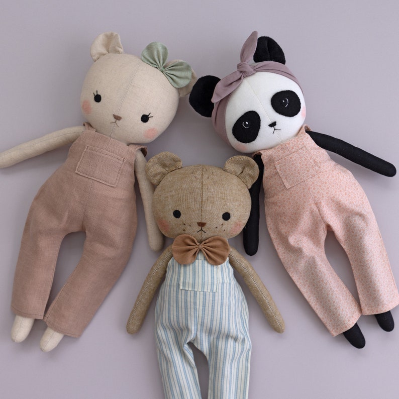 handmade bear dolls made with studio seren teddy bear sewing pattern