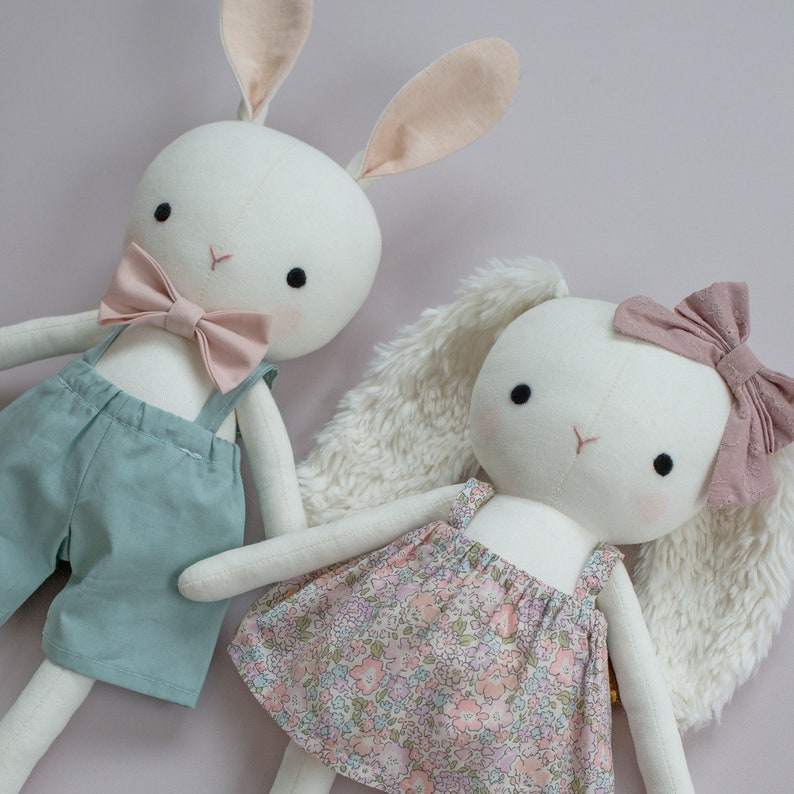 handmade bunnies made with studio seren sewing pattern