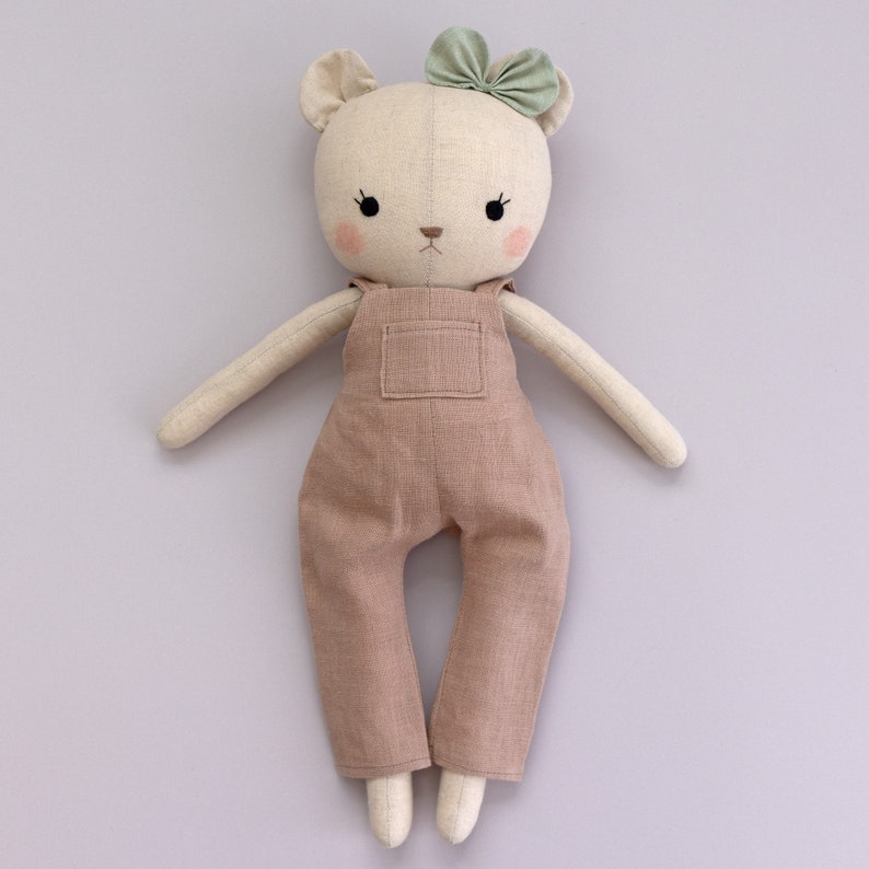 handmade bear doll made with studio seren teddy bear sewing pattern