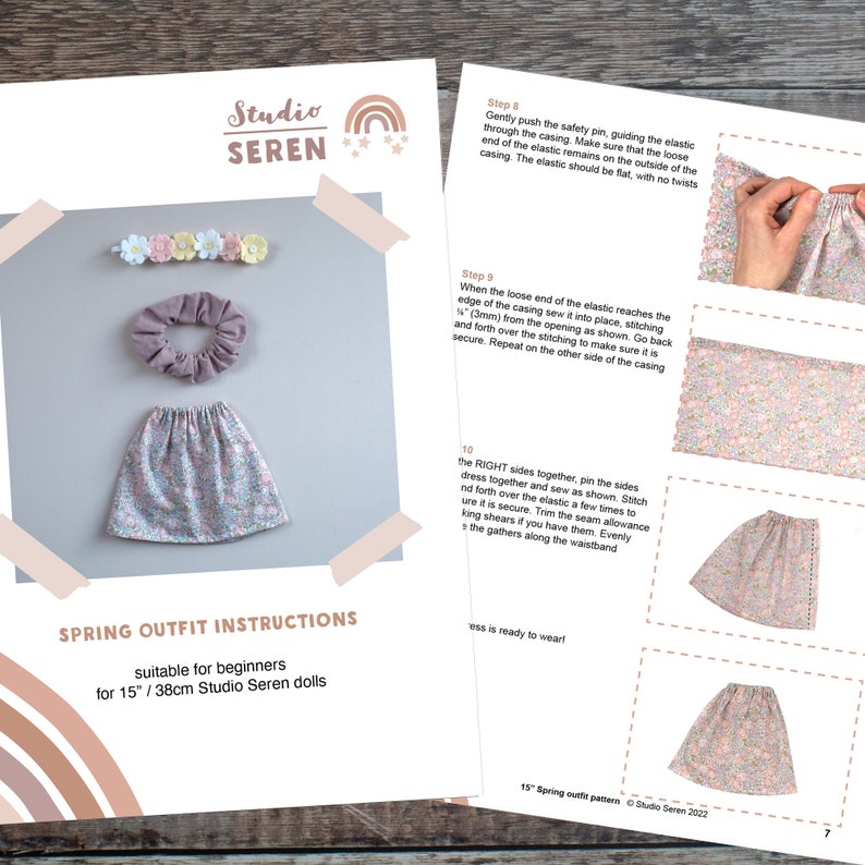 Doll dress pdf sewing pattern and tutorial DIY doll clothes, dress up doll for Studio Seren stuffed animal dolls image 7