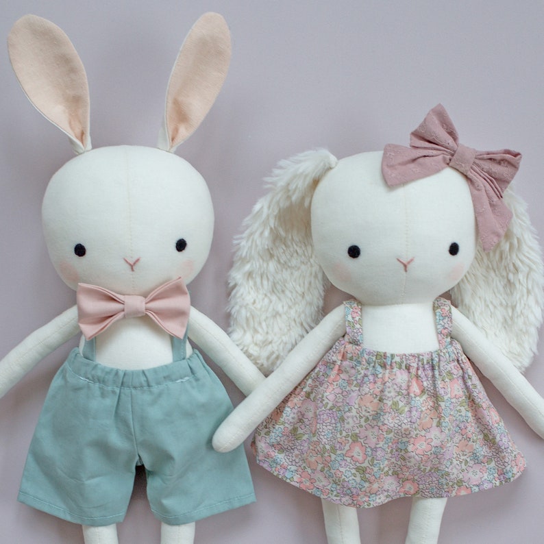 handmade bunnies made with Studio Seren bunny sewing pattern