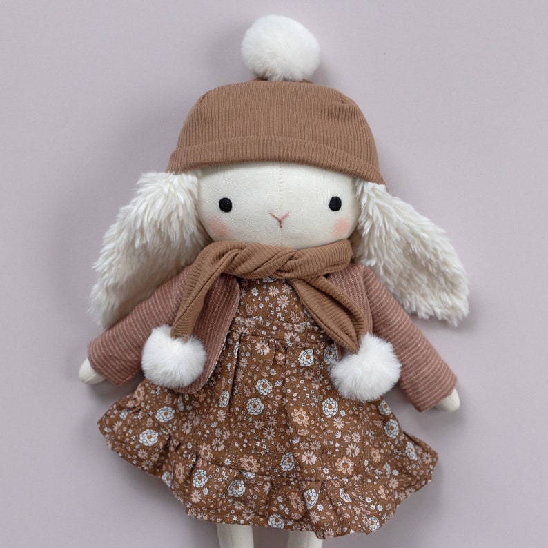 Winter Essentials doll clothes PDF sewing pattern make a doll hat, scarf, jacket, vest and shoes for a Studio Seren stuffed animal doll image 4