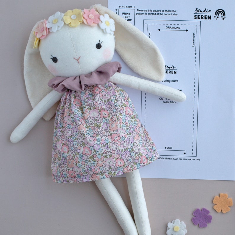 Doll dress pdf sewing pattern and tutorial DIY doll clothes, dress up doll for Studio Seren stuffed animal dolls image 6