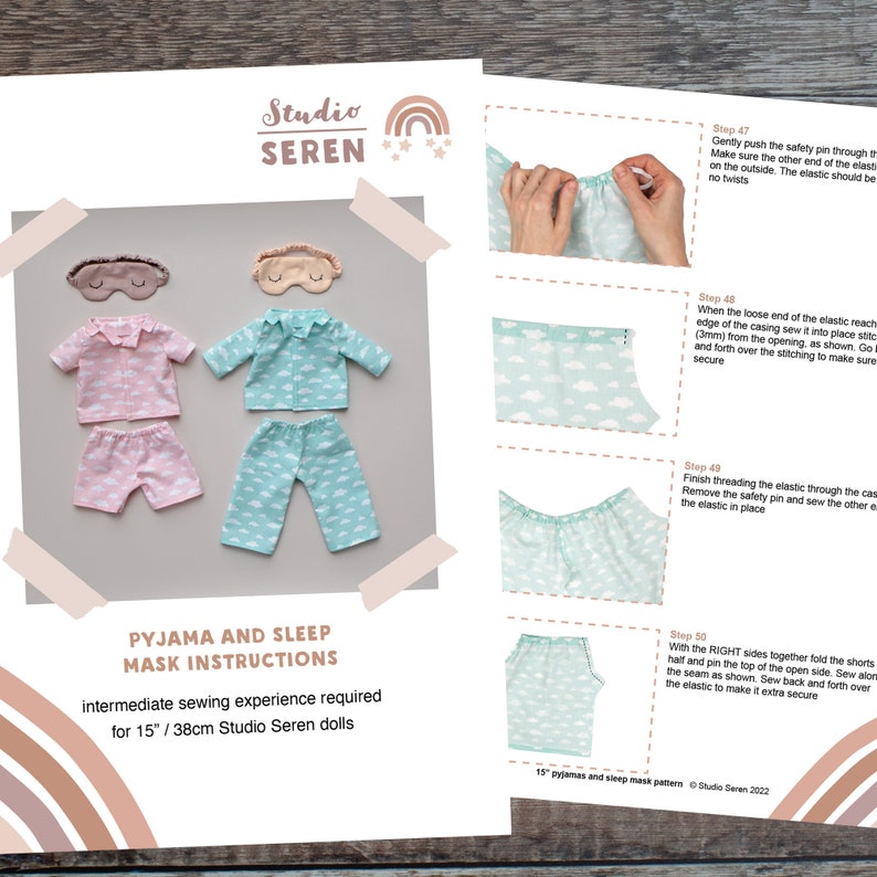 Doll pyjama PDF sewing pattern and tutorial for Studio Seren stuffed animal dolls image 8