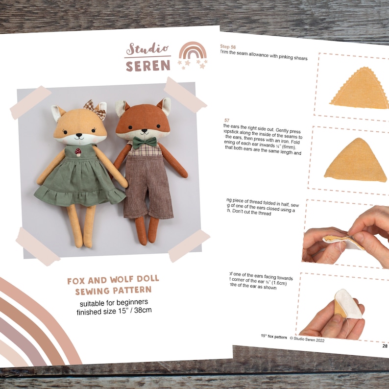 Cartamodello volpe PDF crea una bambola di stoffa con animali del bosco, una volpe o un lupo, un animale di pezza per la cameretta dei boschi o un baby shower di Studio Seren immagine 10