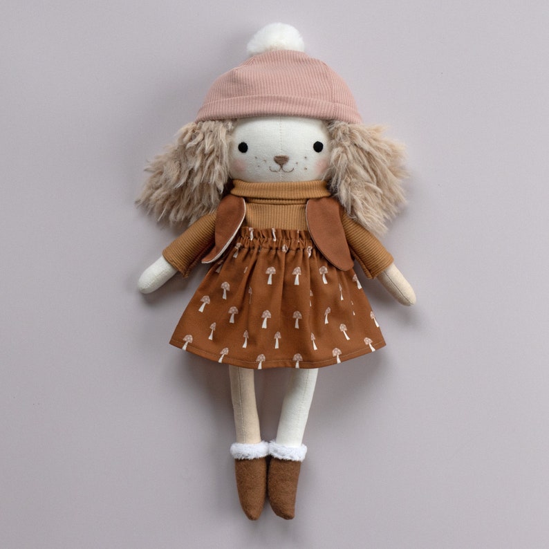 Winter Essentials doll clothes PDF sewing pattern make a doll hat, scarf, jacket, vest and shoes for a Studio Seren stuffed animal doll image 5