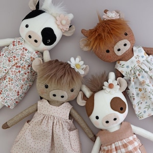 Highland cow sewing pattern PDF - make a highland cow doll / stuffed animal toy / cow décor / cow gifts - by Studio Seren patterns