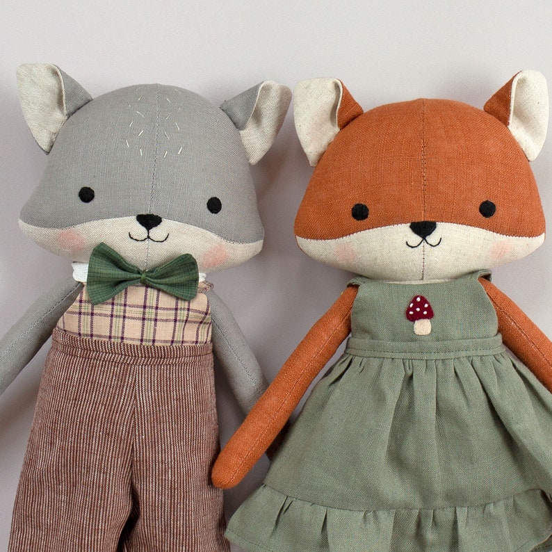handmade fox dolls made with Studio Seren fox sewing pattern