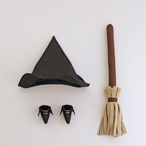 Witch doll clothes sewing pattern PDF - Halloween witch hat pattern, boots and broom for Studio Seren dolls