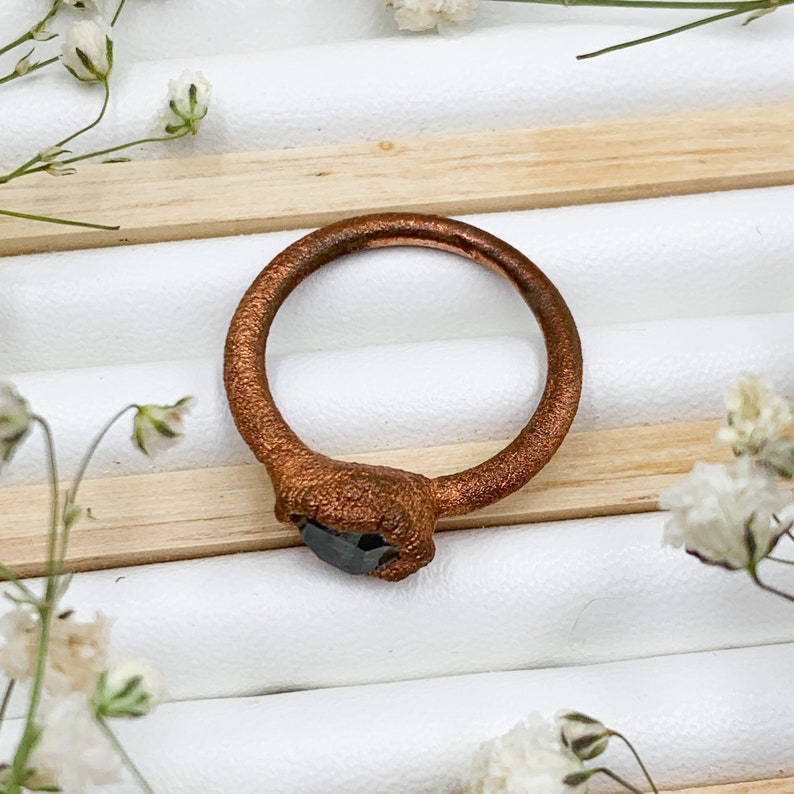Herkimer Diamond Quartz and Textured Copper Earthy Bohemian Ring Electroformed Jewellery