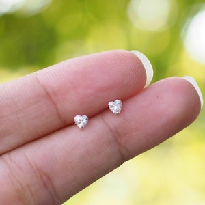 3 mm Tiny Heart CZ stud Earrings, Dainty Heart earrings, tiny stud earrings, delicate earrings, Gift idea / SD332