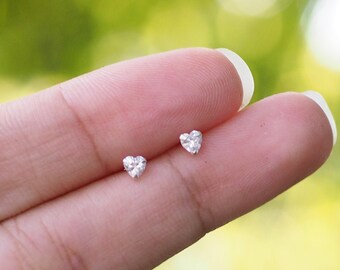 3 mm Tiny Heart CZ stud Earrings, Dainty Heart earrings, tiny stud earrings, delicate earrings, Gift idea / SD332