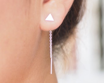 Triangle Threader Earrings, Sterling silver, Simple Minimalist Earrings, Geometric Earrings / CTD12