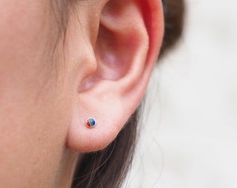 3,4,6 mm Circle Rainbow Pride stud Earrings, dainty earrings, LGBTQ Jewelry, Gay Pride Rainbow, Marriage Equality, Rainbow Stud