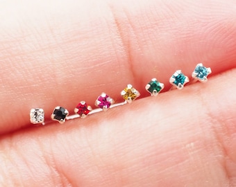 Pendientes Teent Tiny Color CZ de 1,5 mm, pendientes Dainty Cubic Zirconia, pendientes diminutos, joyas de piedra de nacimiento, perno de cartílago, hélice, nariz